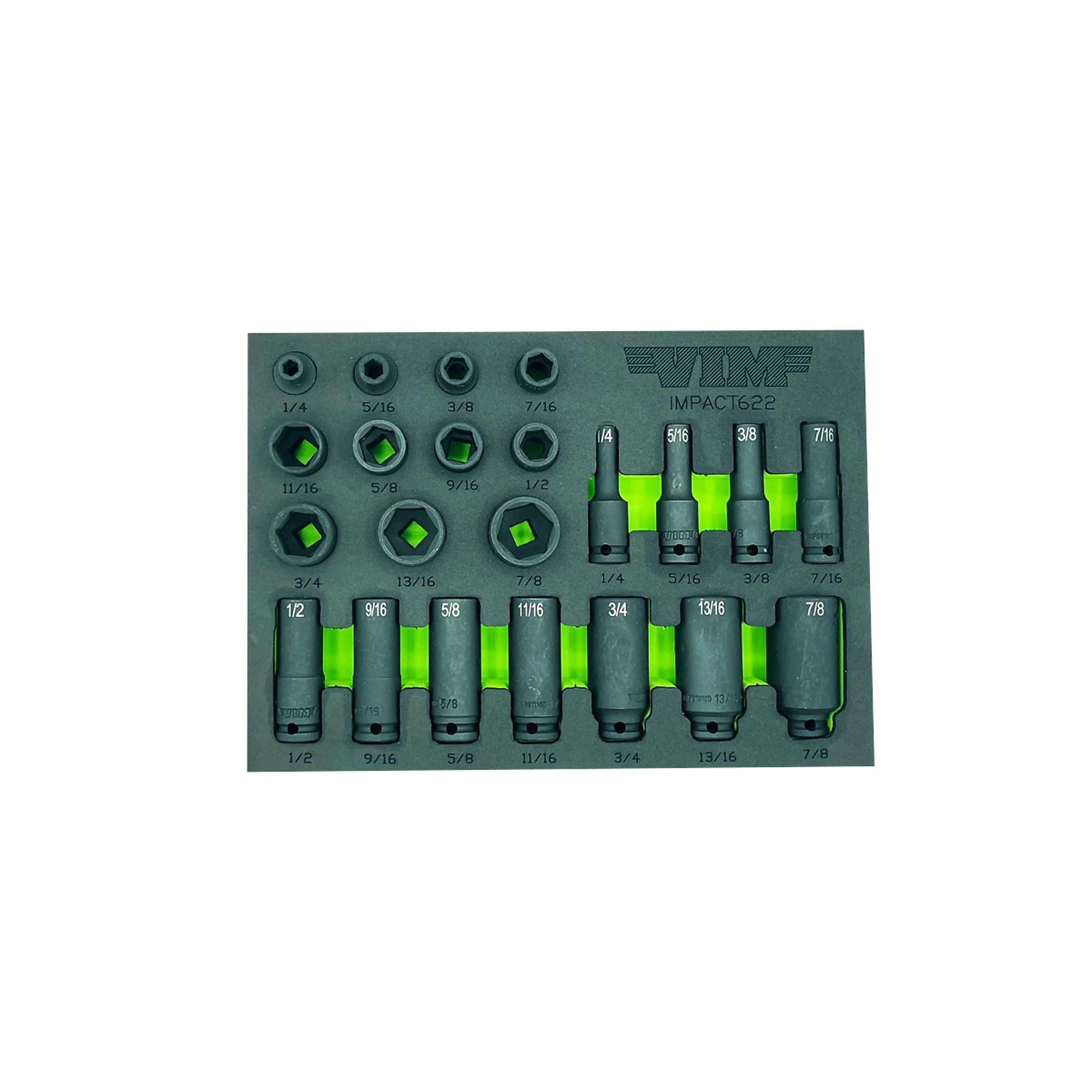 VIM Tools 22-Pc. 3/8in. Drive SAE Impact Socket Set — Shallow and Deep, Hardened Cr-Mo Steel, Model# VIMIMPACT622